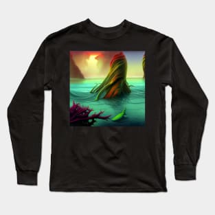 Magical Landscape Painting Of a Mythical Plant in the Sea Long Sleeve T-Shirt